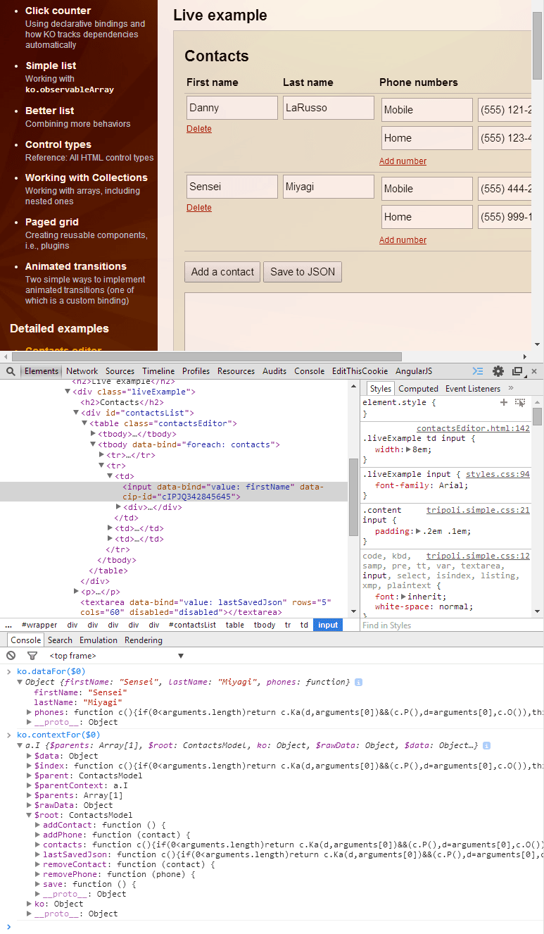 Quick debugging KnockoutJS in Chrome
